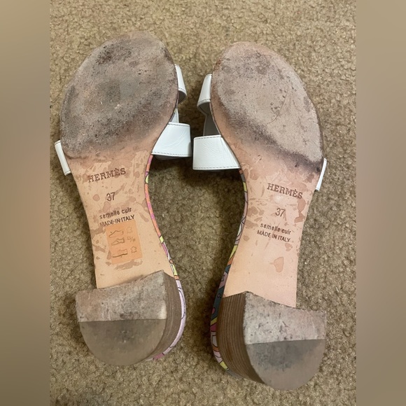 Authentic Hermes leather Oasis white slides sandals - Picture 4 of 7